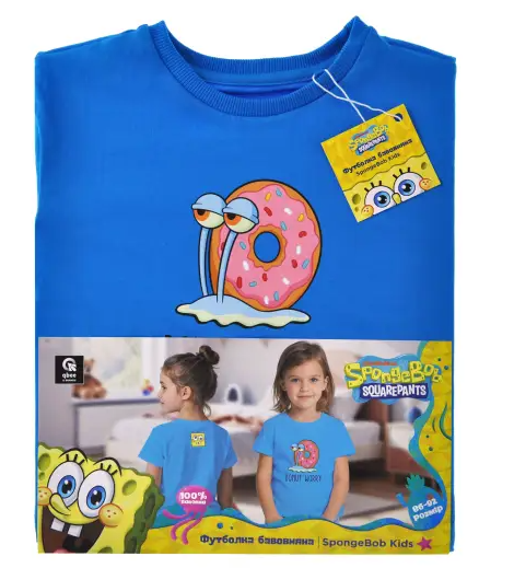 Koszulka dziecięca SpongeBob – niebieska z Gacusiem „Donut Worry”, rozmiar 86/92