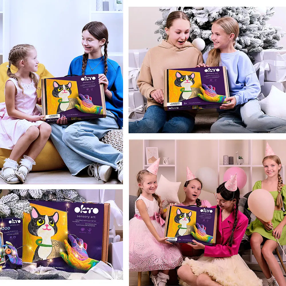 Zestaw kreatywny 3D Malowanie po numerach Masą plastyczną Ciastolina KOT