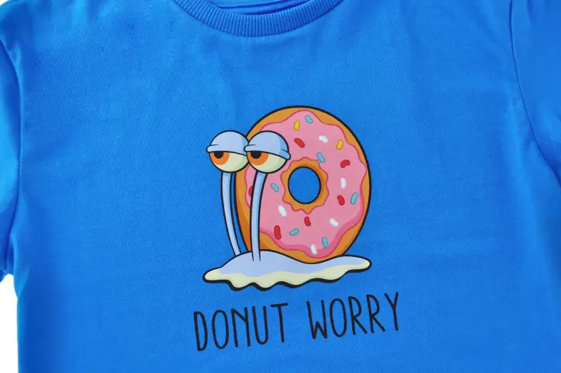 Koszulka dziecięca SpongeBob – niebieska z Gacusiem „Donut Worry”, rozmiar 86/92
