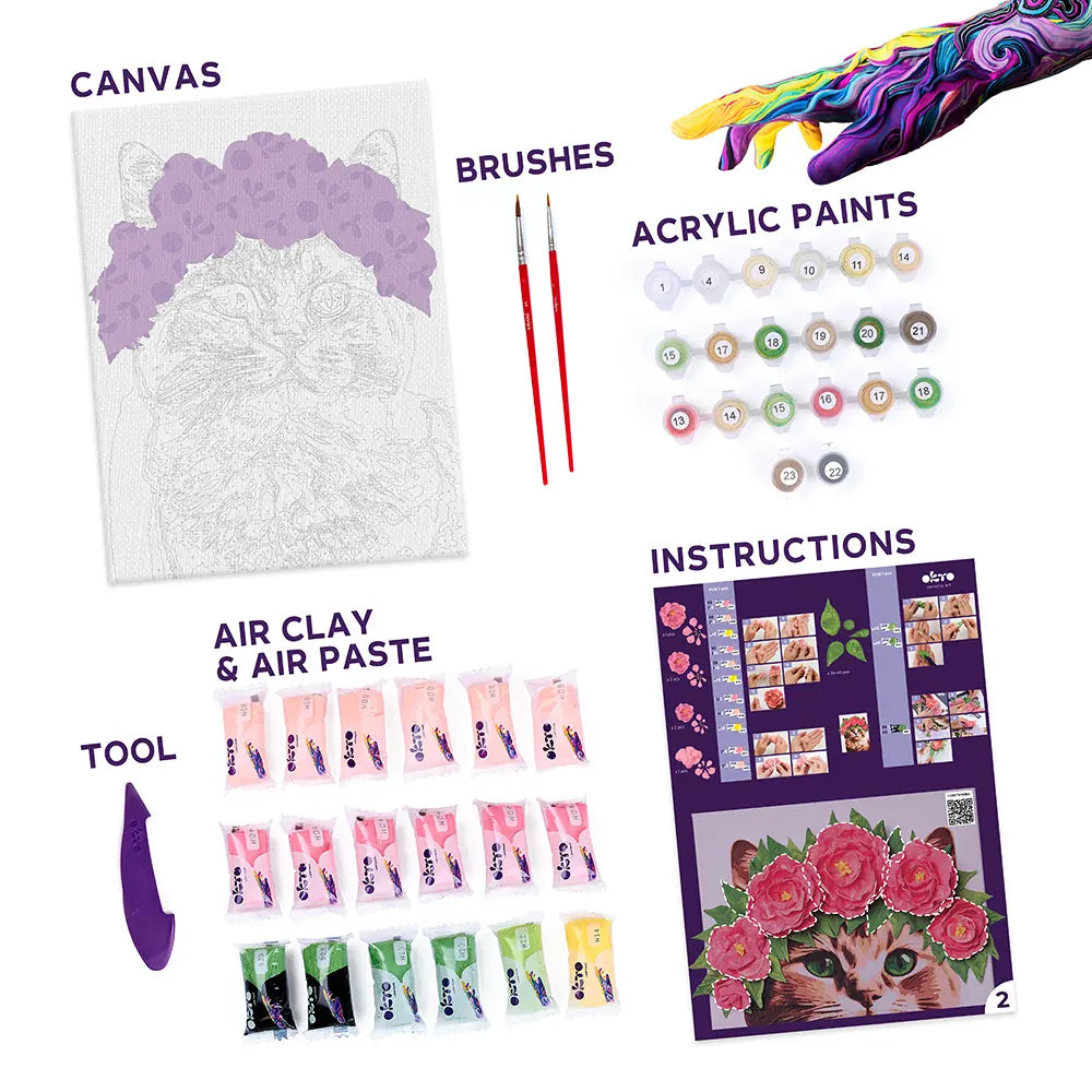 Zestaw kreatywny 3D Malowanie po numerach i Modelowanie Masą plastyczną Ciastolina KOT W WIANKU
