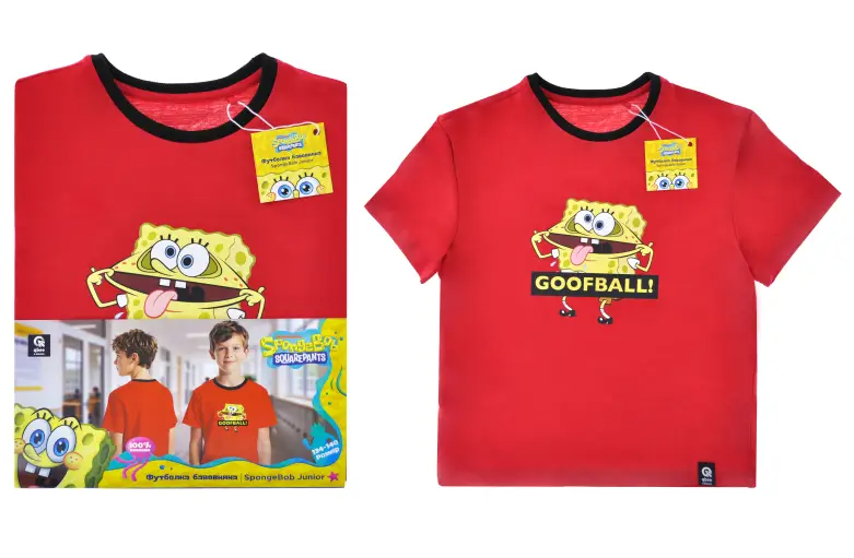 Koszulka dziecięca QBEE SpongeBob – czerwona z nadrukiem, rozmiar 134/140