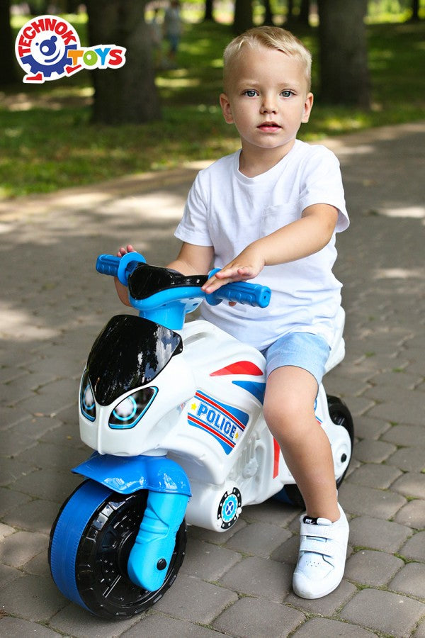 Jeździk Duży MOTOR dla dzieci 71 cm – rowerek biegowy, odpychacz BIAŁY NIEBIESKI
