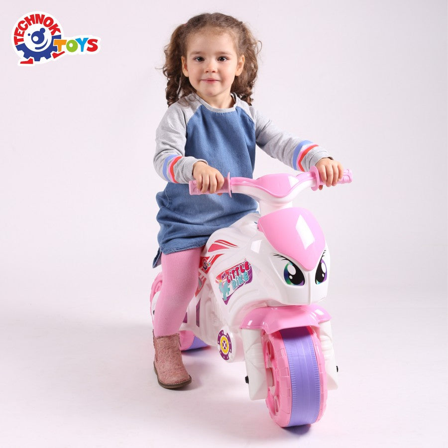 Jeździk Duży MOTOR dla dzieci 71 cm – rowerek biegowy, odpychacz RÓŻOWY BIAŁY