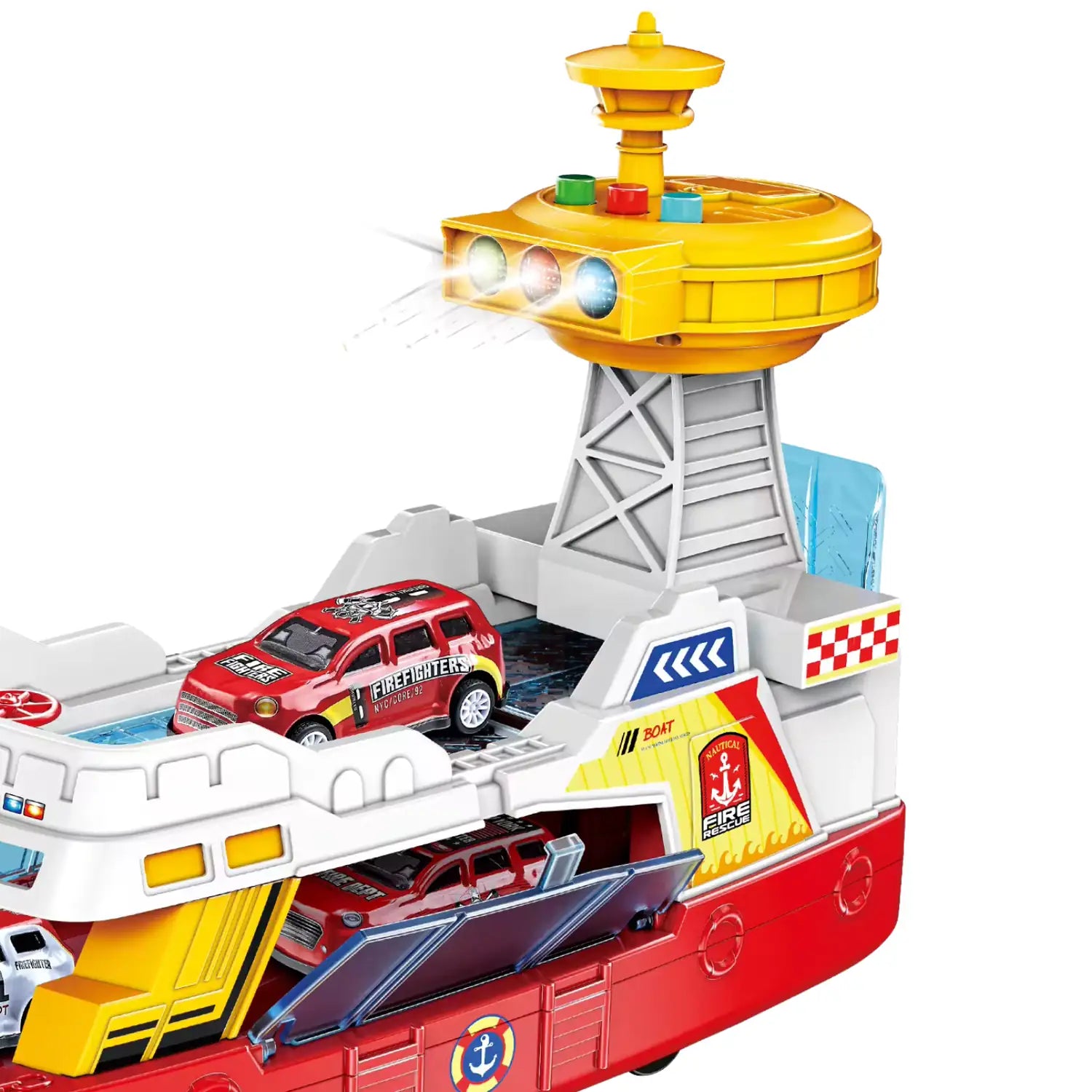 Statek Zestaw Interaktywny Efekty Świetlne Dźwiękowe Straż Pożarna Autka