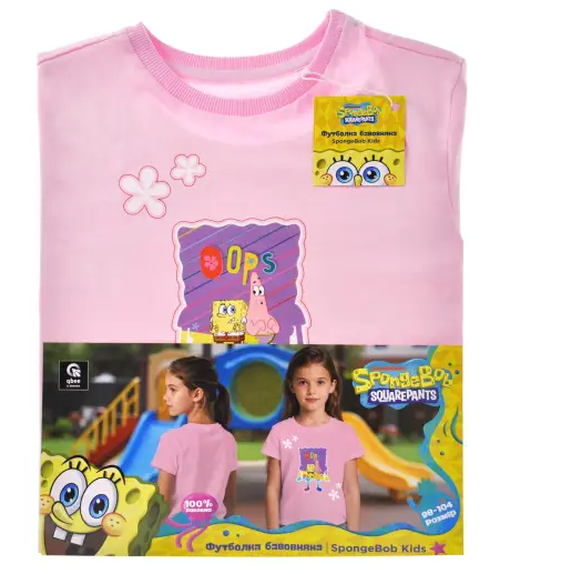 Koszulka dziecięca QBEE SpongeBob – różowa z Gąbką Bobem i Patrykiem „Oops”, rozmiar 98/104