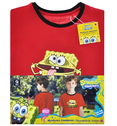 Koszulka dziecięca SpongeBob – czerwona z nadrukiem, rozmiar 122/128