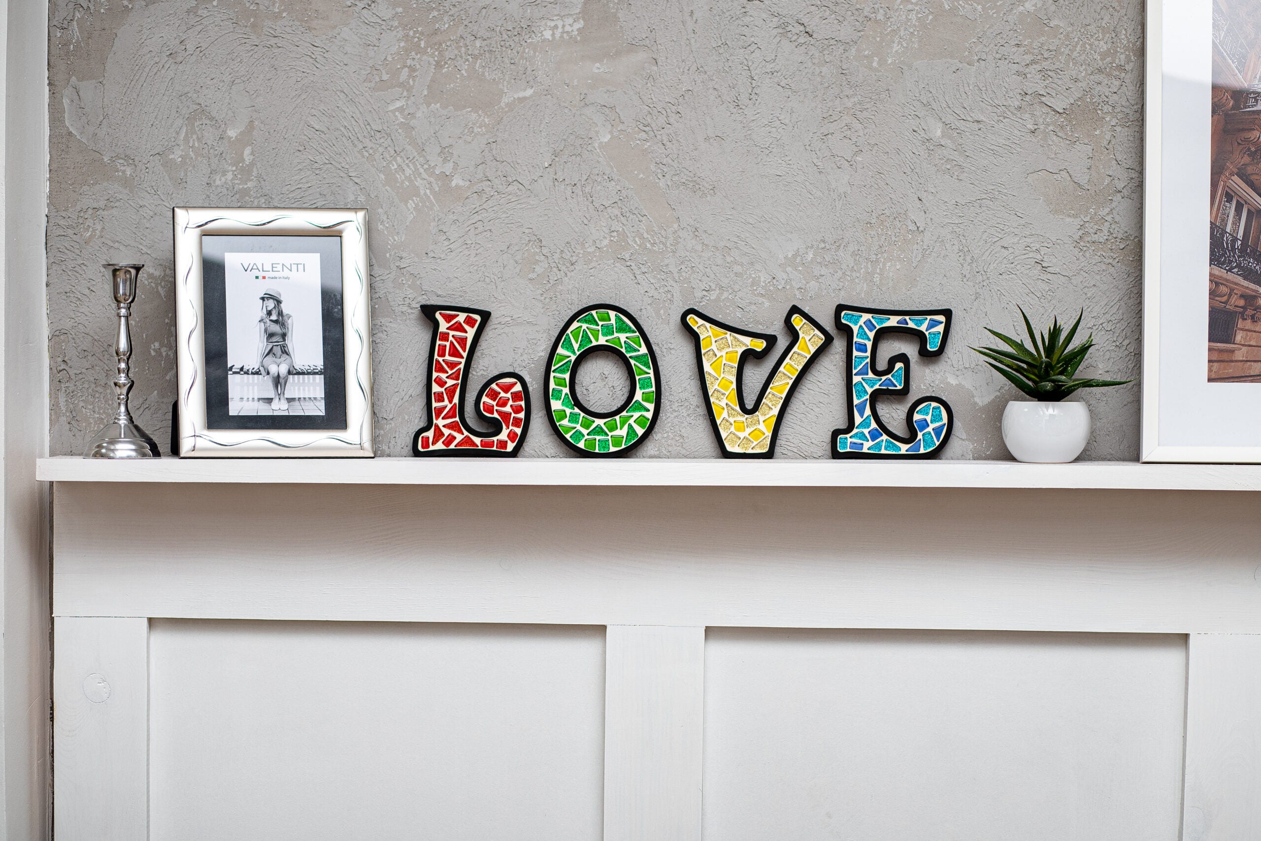 Mozaika szklana diamentowa DIY obraz ramka rękodzieło prezent ozdoba LOVE