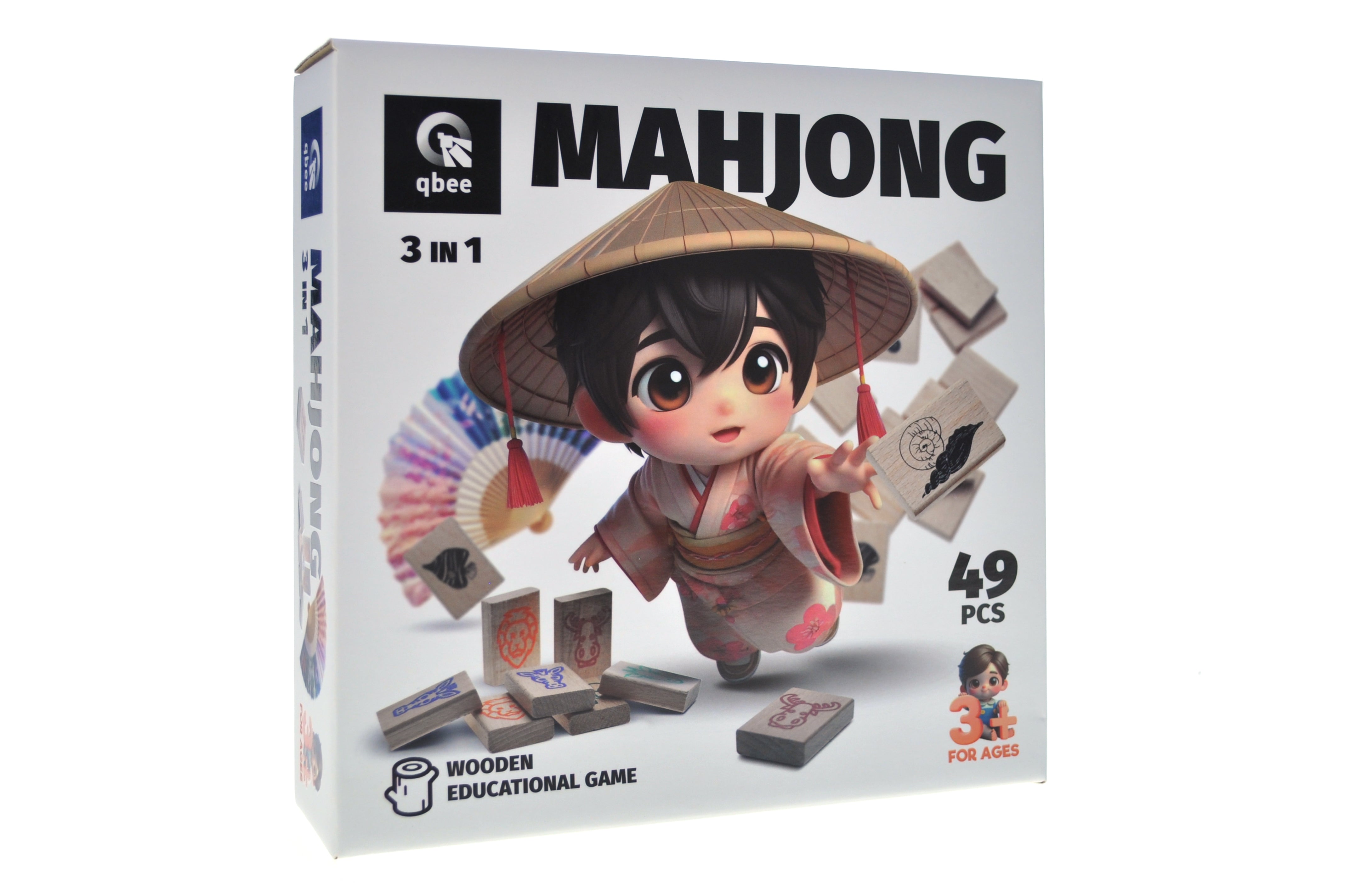 Gra edukacyjna Mahjong 3w1 Drewniana dla dzieci | 49 elementów