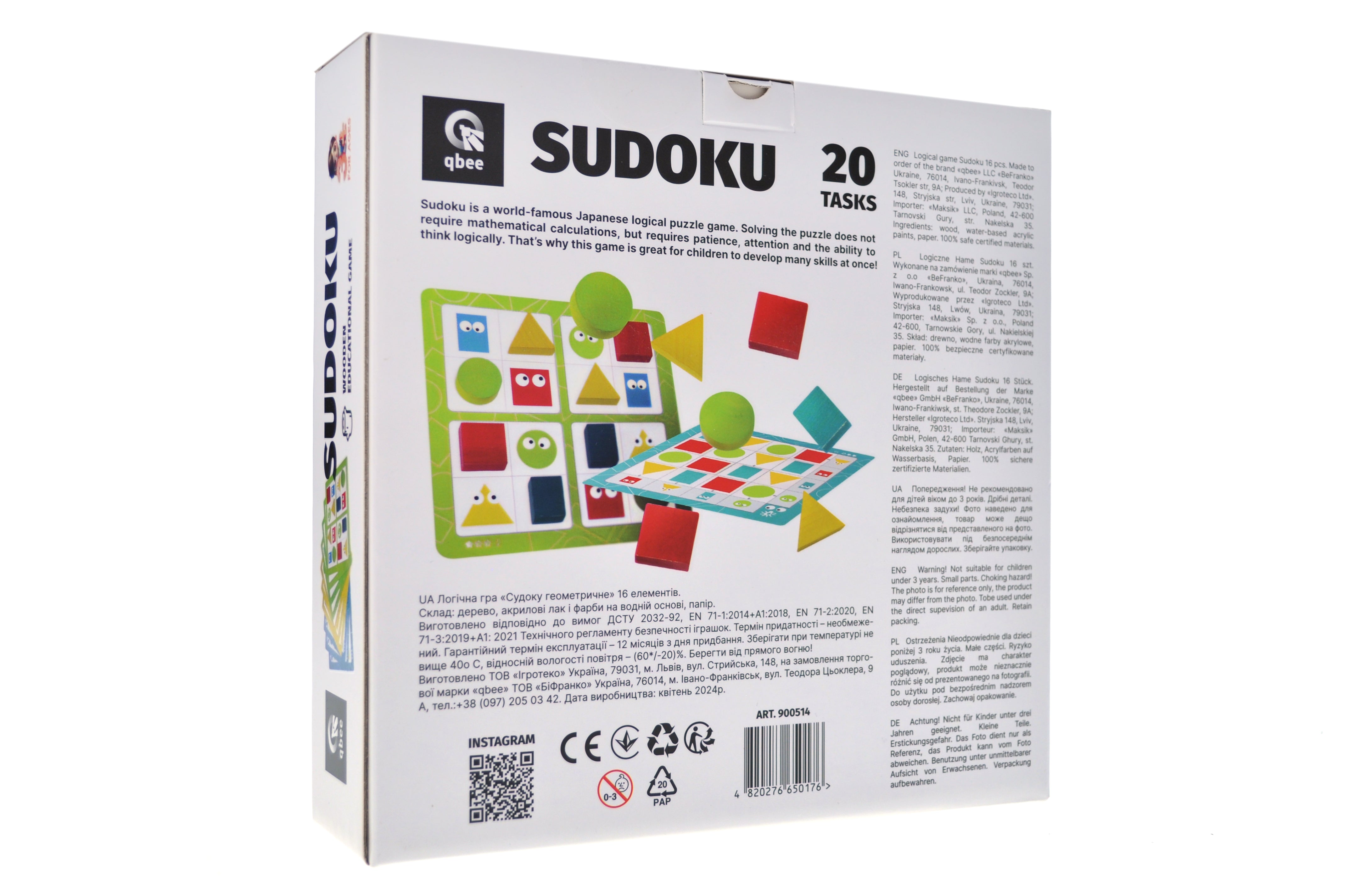 Drewniana Gra Edukacyjna dla Dzieci, Geometryczne SUDOKU 16 elementów, 20 zadań