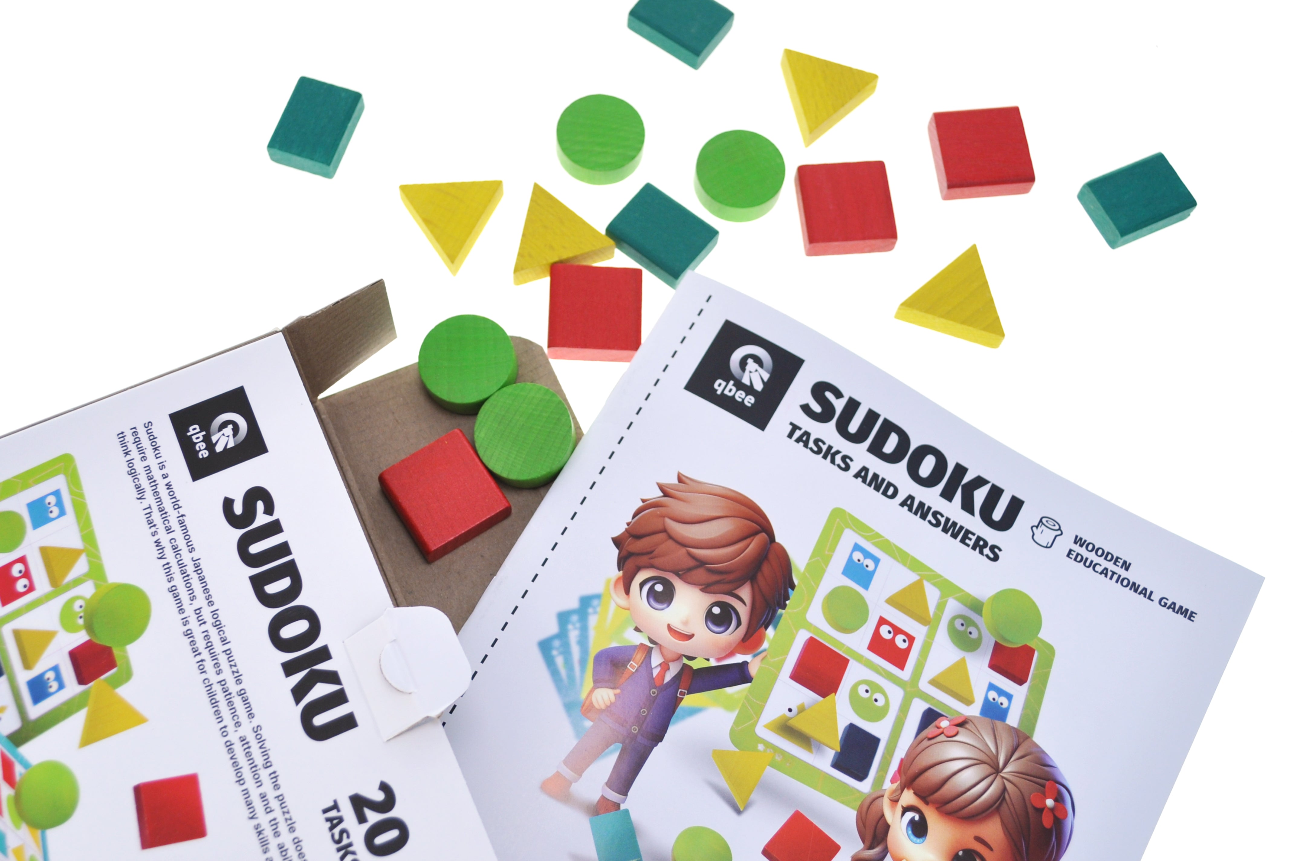 Drewniana Gra Edukacyjna dla Dzieci, Geometryczne SUDOKU 16 elementów, 20 zadań
