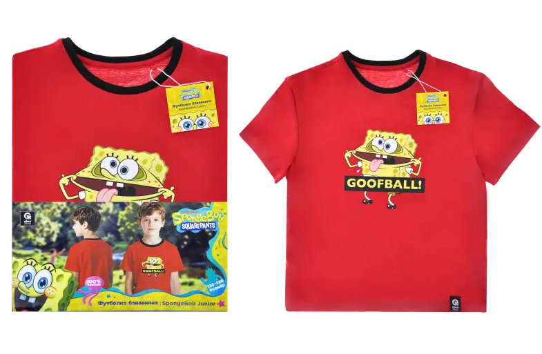 Koszulka dziecięca SpongeBob – czerwona z nadrukiem, rozmiar 122/128