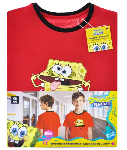 Koszulka dziecięca QBEE SpongeBob – czerwona z nadrukiem, rozmiar 134/140