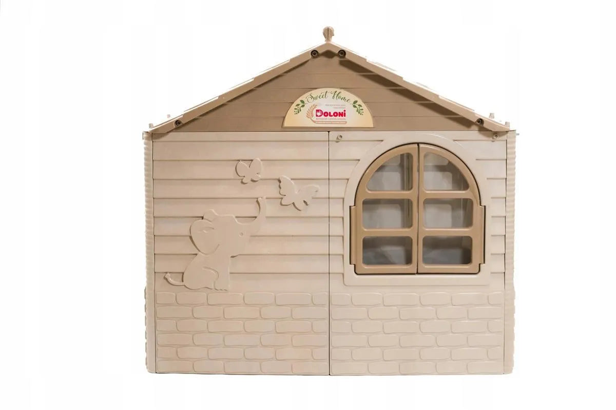 Domek Ogrodowy Dla Dzieci XL (120x256x130 cm) 5 Okiennic Otwierane Drzwi | ECO Line Beżowy