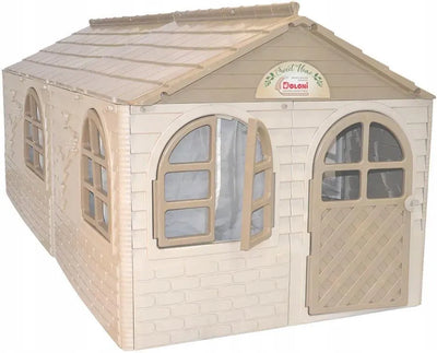Domek Ogrodowy Dla Dzieci XL (120x256x130 cm) 5 Okiennic Otwierane Drzwi | ECO Line Beżowy