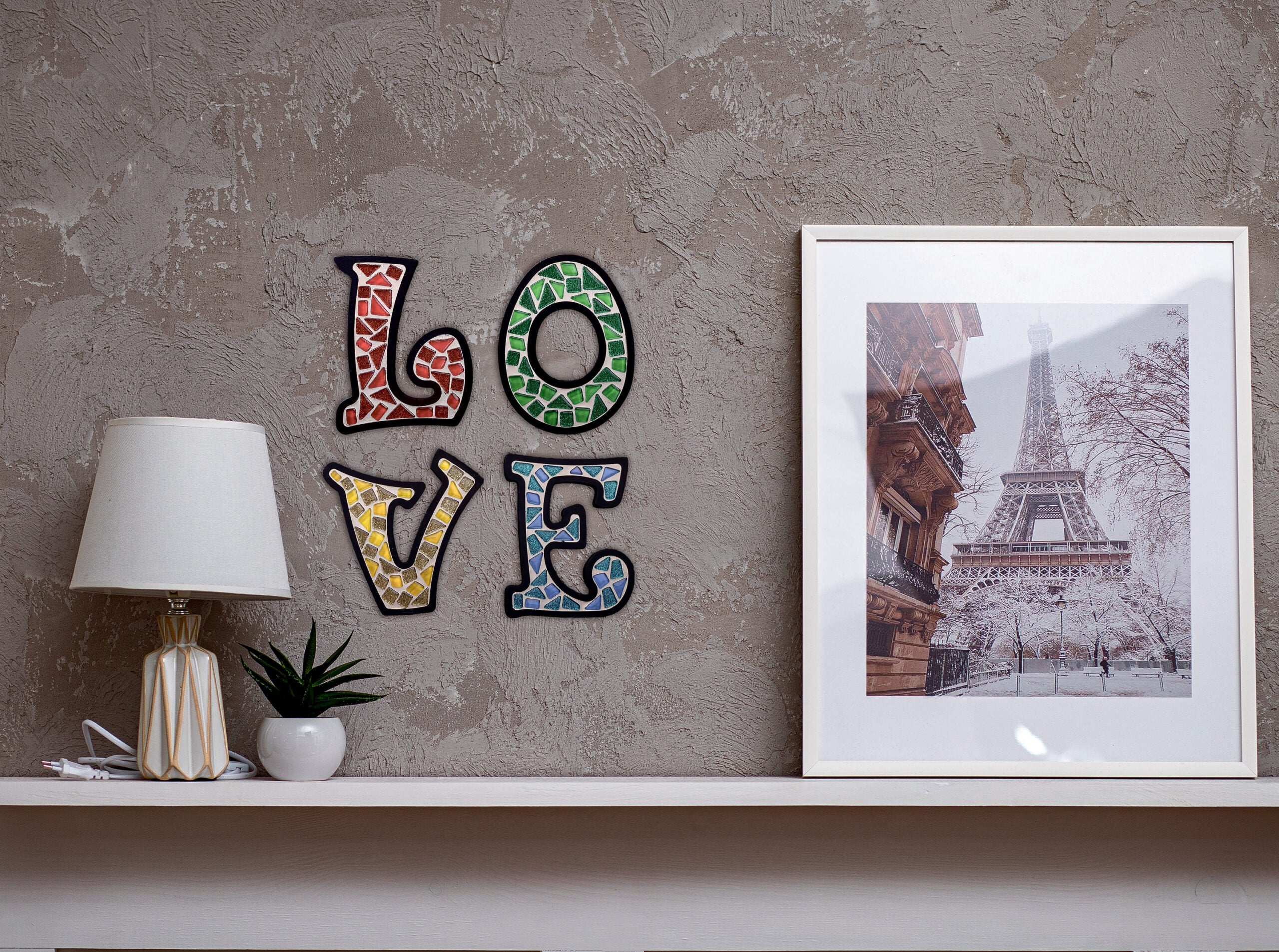 Mozaika szklana diamentowa DIY obraz ramka rękodzieło prezent ozdoba LOVE
