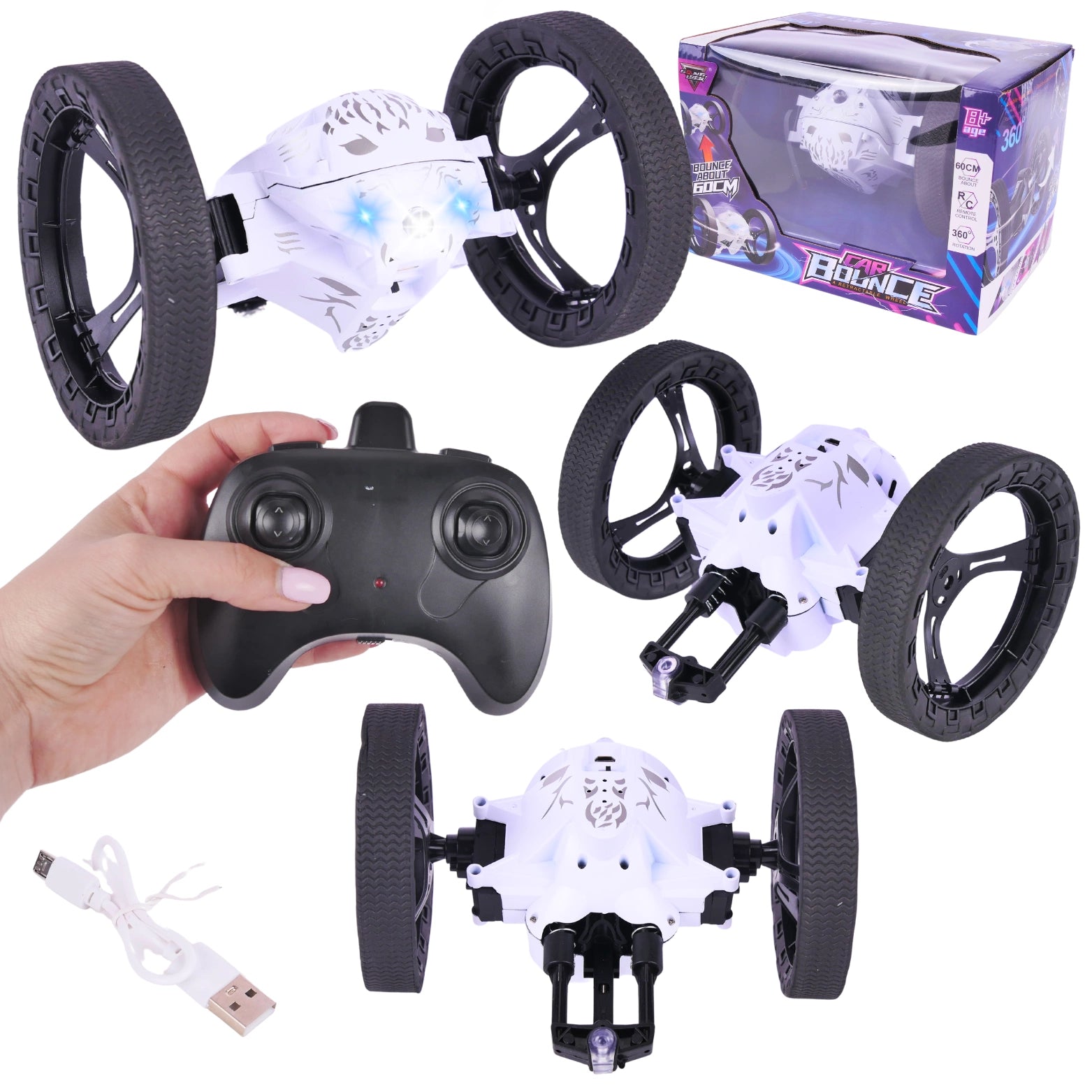 Auto Samochód Zdalnie Sterowany Na Pilota Obrót  LED Skaczący 80c Bounce