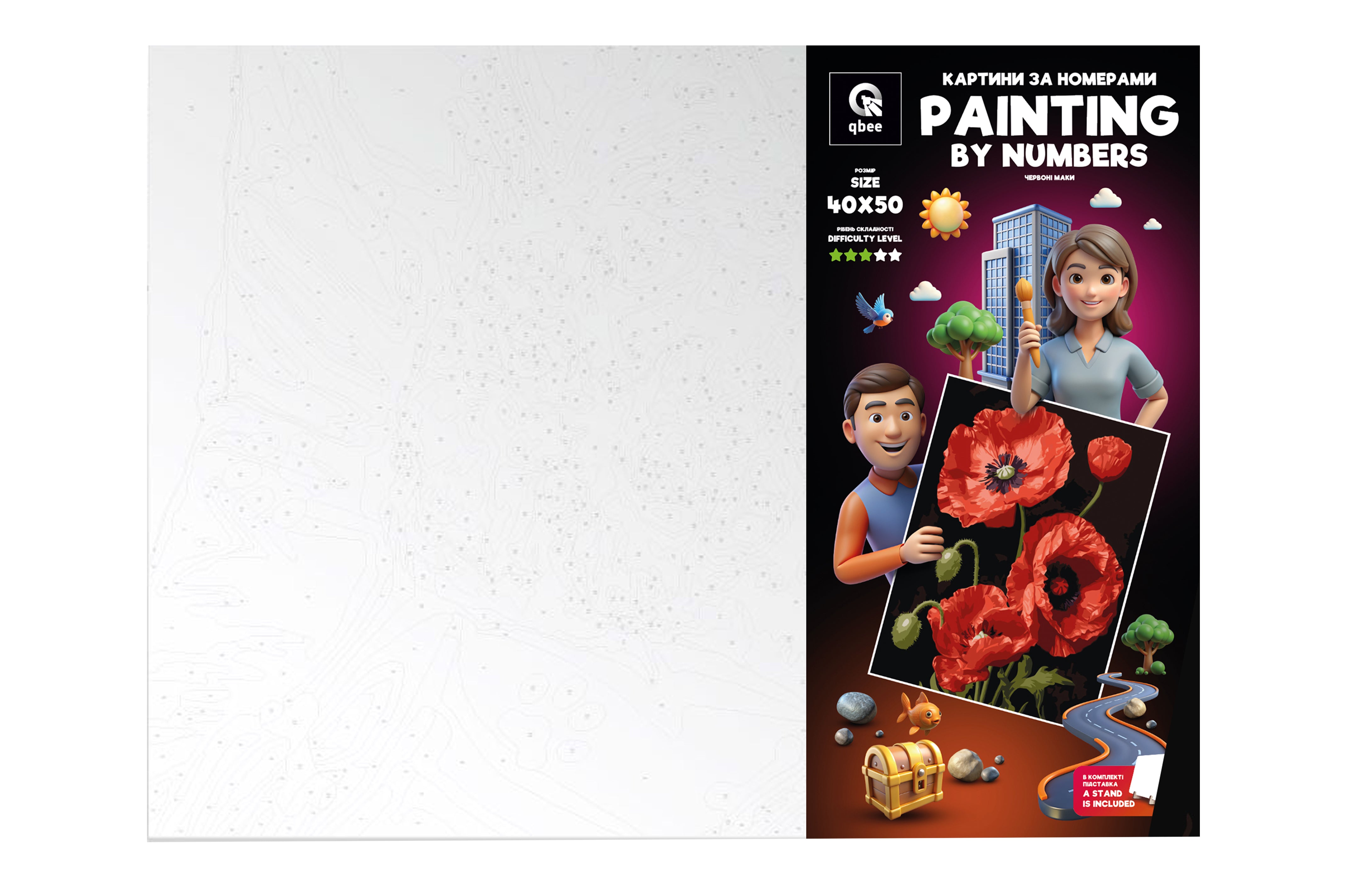 Zestaw kreatywny Obraz Malowanie po numerach 40×50 cm Sztaluga CZERWONE MAKI